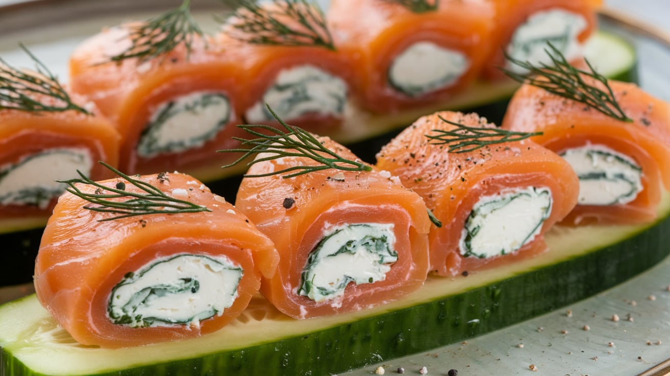 Chatelaine Smoked Salmon Roll on Cucumber Recipe