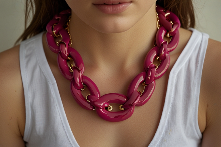 J Crew Raspberry purple Enamel Link Strand Necklace